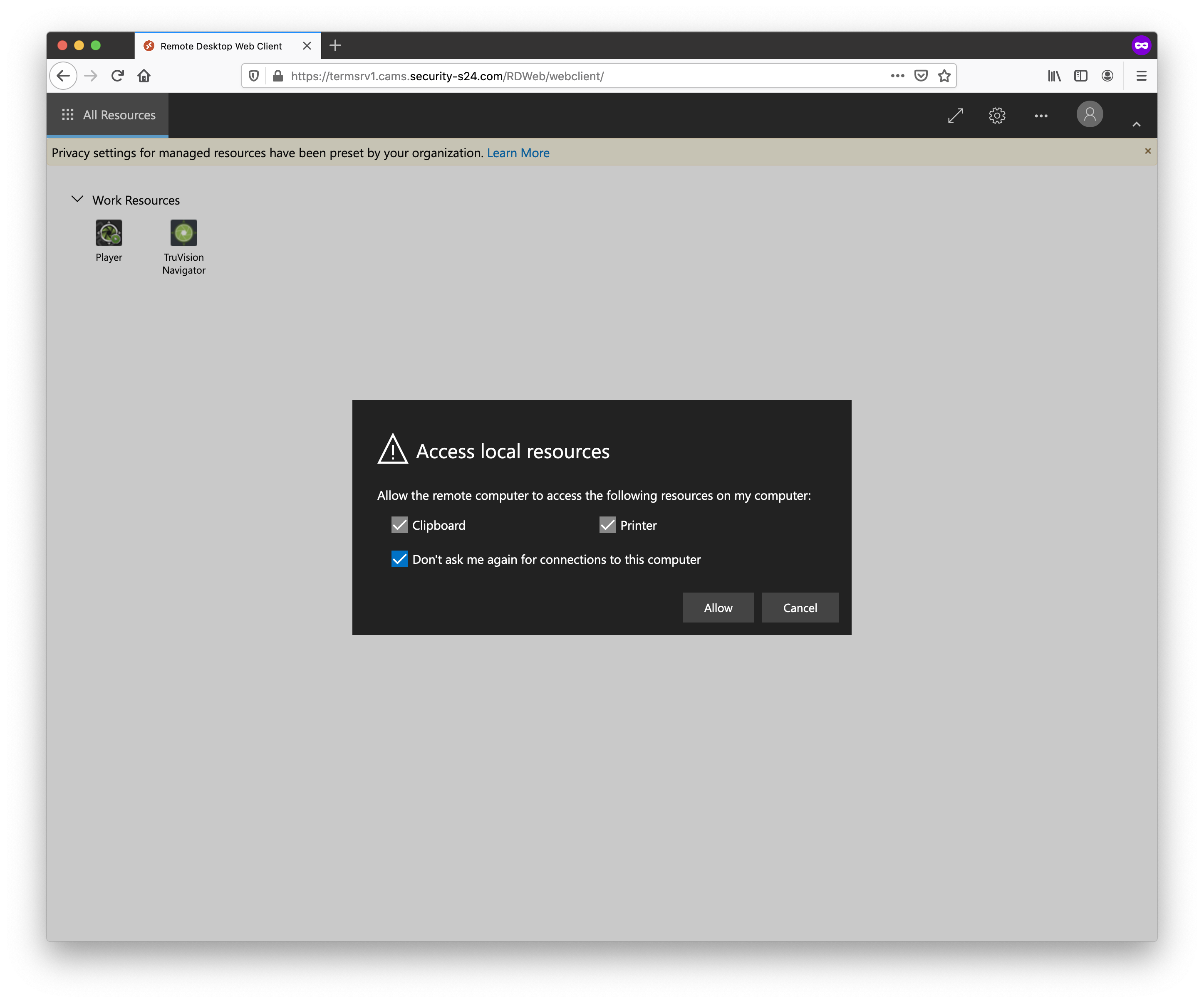 Allow access to local resources